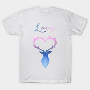 Love heart antlers watercolor deer T-Shirt